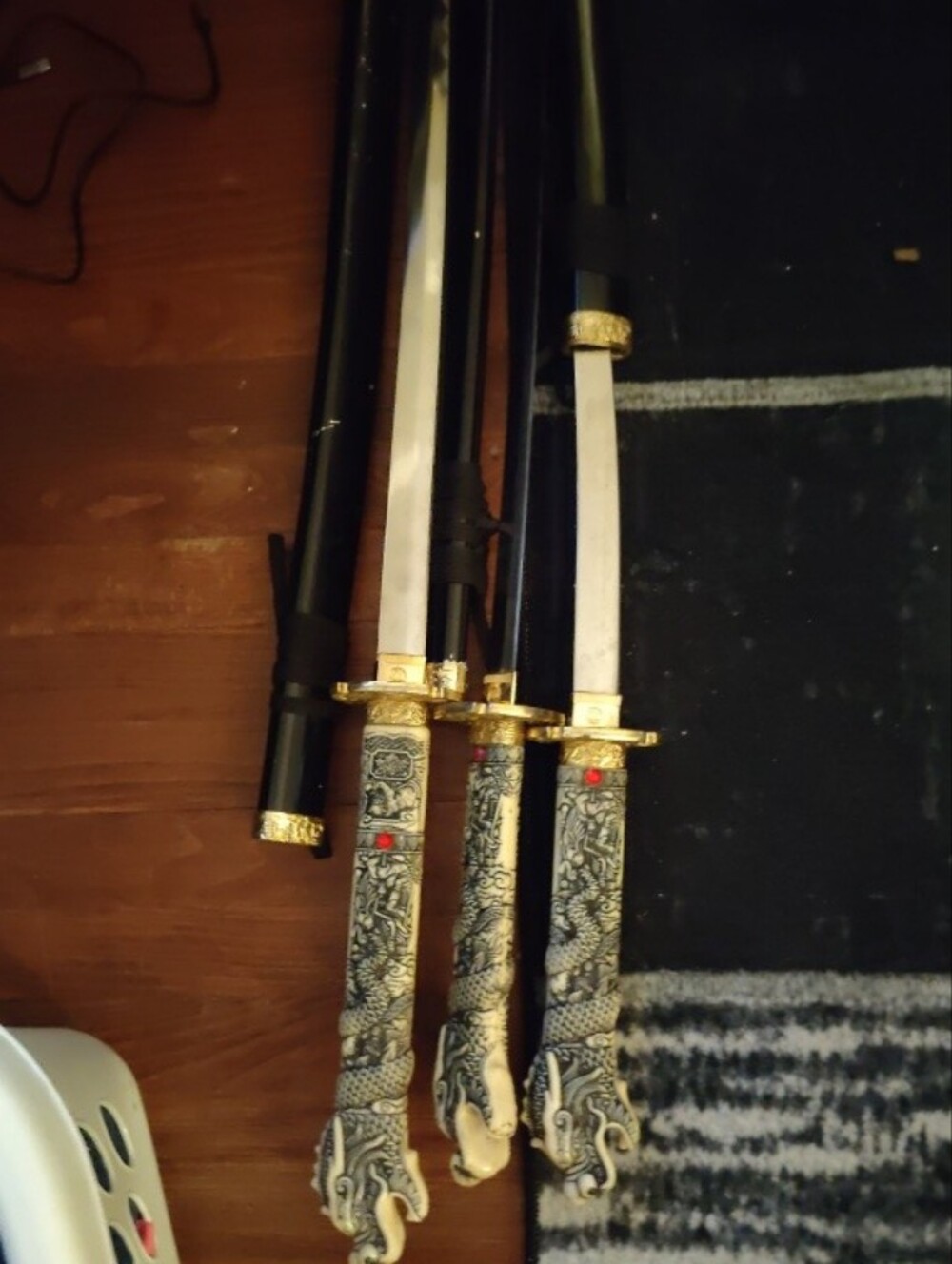 Set of 3 Decorative Dragon-Handled Swords in Black and Gold - Picture 5 of 5